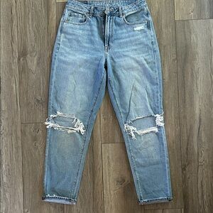 American Eagle Outfitters Women's Light Blue Distressed Ankle Jeans